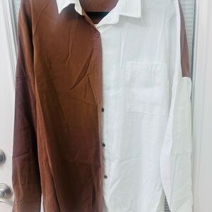 Crescent Brown and White Casual Button Down Shirt